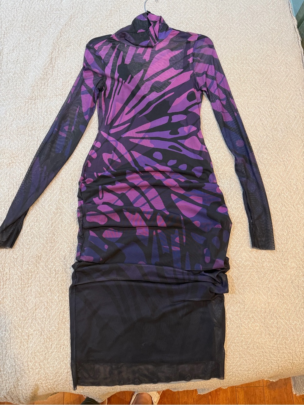 AFRM Purple & Black Abstract Long Sleeve Bodycon Dress